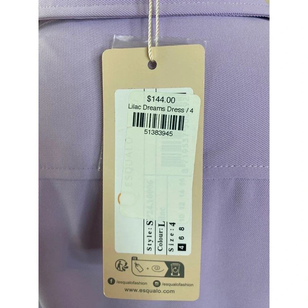 NWT Esqualo  Purple Button Down Belted Shirt Dress career size‎ 4 lilac dreams